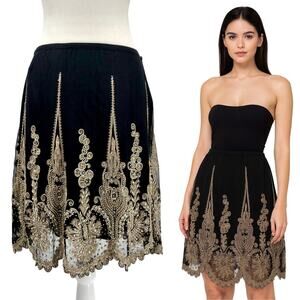 Ralph Lauren Beaded Embellished Formal Skirt Black Gold Embroidered Vintage $3K